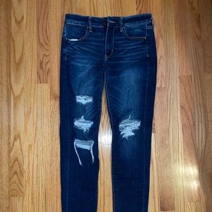 American Eagle Dark Wash Ripped Skinny Jeans
